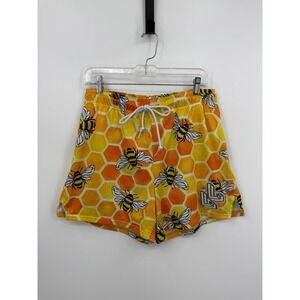 Lumberlegs Honeycomb Bee Mesh Shorts Mens XL Yellow Orange Gym Streetwear